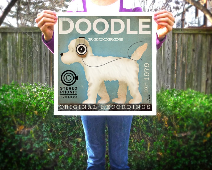 Doodle Records Album Artwork Doodle Goldendoodle Vintage Style Dog