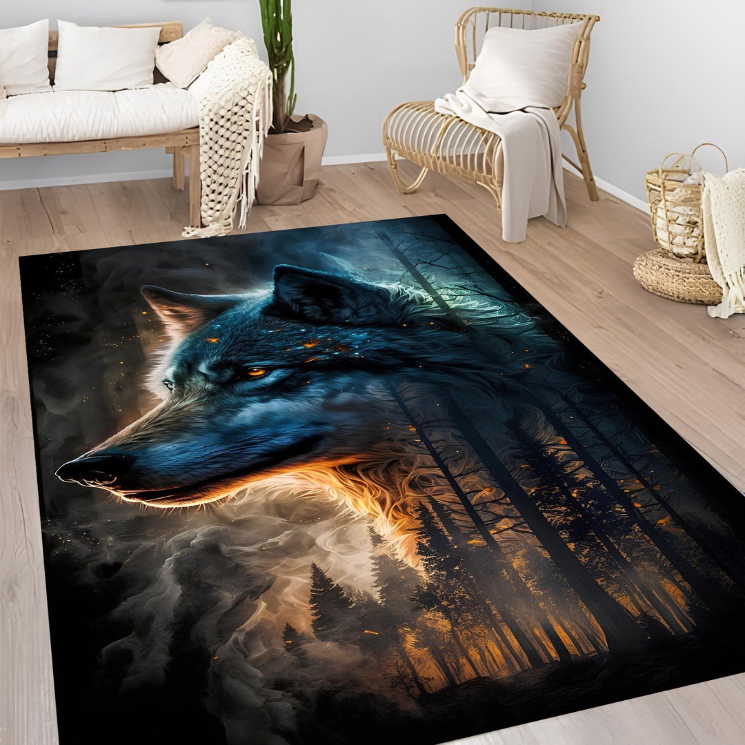 Wolf Rug, Wolf Pattern Rug, Animal Rug, Wolf Themed Rug, Custom Rug ...