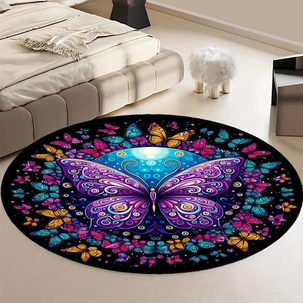 Elegant purple blue butterfly rug