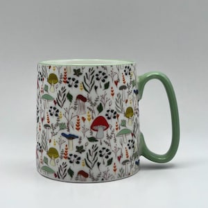 Mushroom Coffee Mug: Bella Ceramic Tea Cup with Green Trim image 1