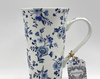 Blue Floral Latte/coffee mug,Floral tea cup