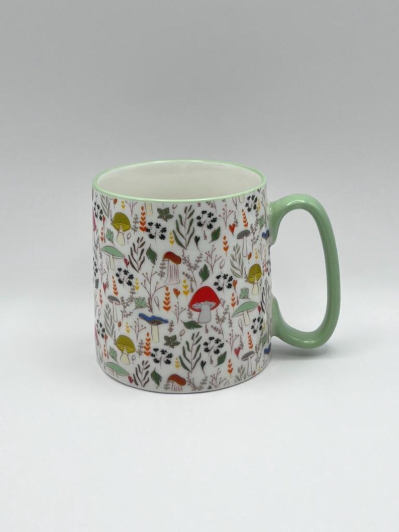 Mushroom Coffee Mug: Bella Ceramic Tea Cup with Green Trim image 8