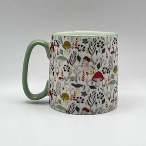 Mushroom Coffee Mug: Bella Ceramic Tea Cup with Green Trim image 4