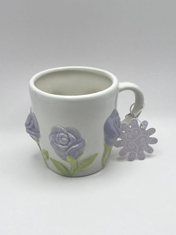 Hand Painted Purple Roses Coffee Mug - 3D Floral Tea Cup - Etsy