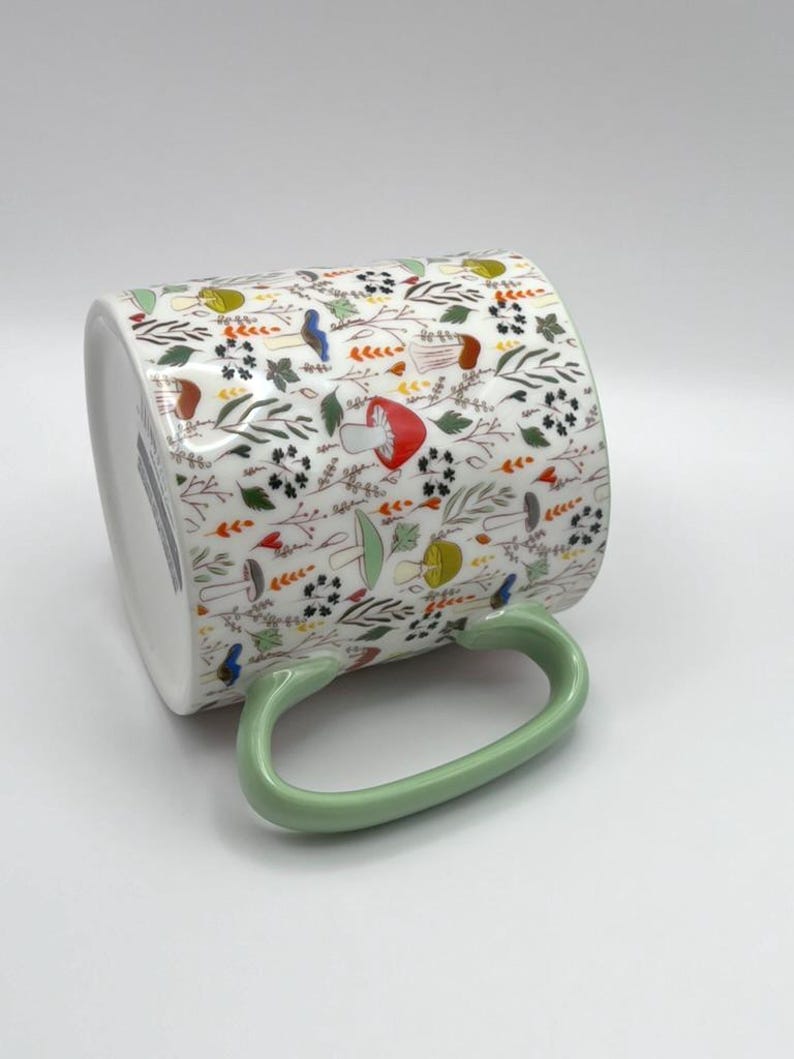 Mushroom Coffee Mug: Bella Ceramic Tea Cup with Green Trim image 3