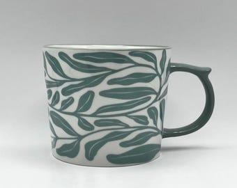 Willow Leaves Coffee Mug - Sage Green Elegant Tea Cup