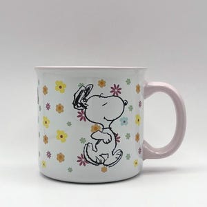 Snoopy Peanuts Coffee Mug: Woodstock and Flower Design