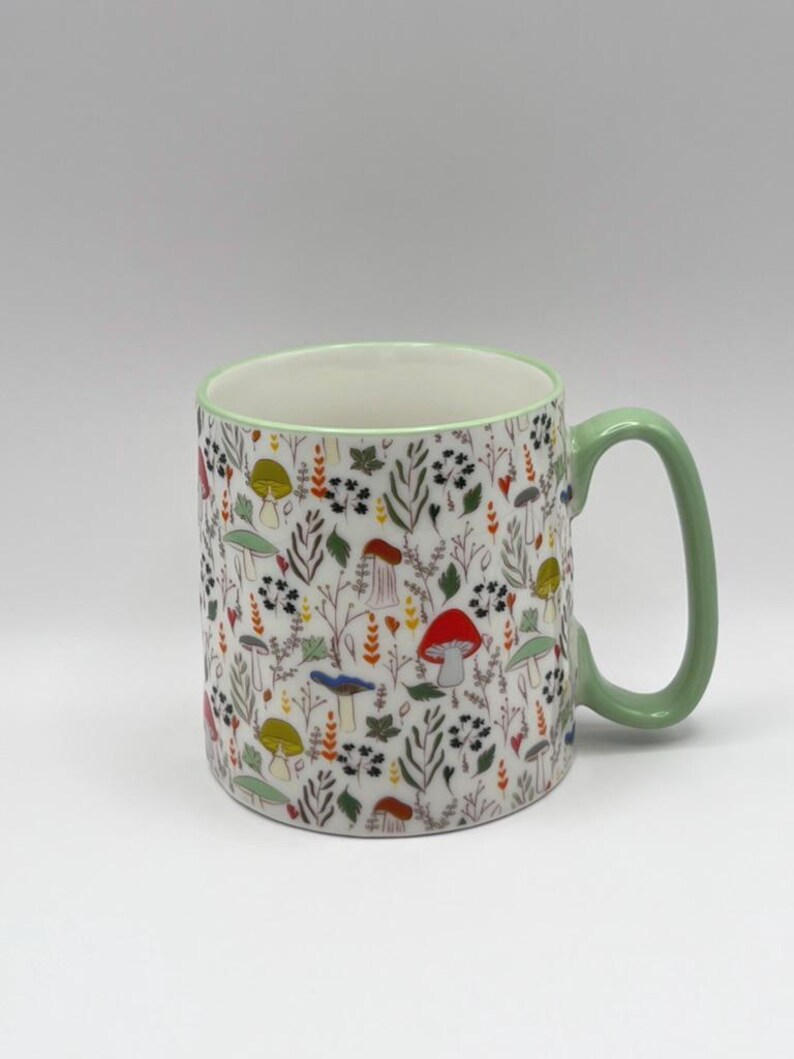Mushroom Coffee Mug: Bella Ceramic Tea Cup with Green Trim image 7