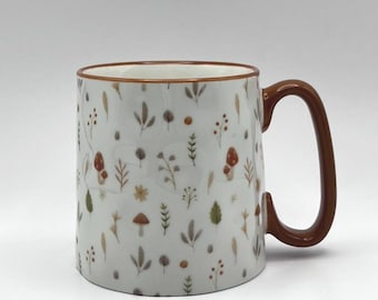 Mushroom Forest coffee mug,Mushrooms and Floral stems tea cup