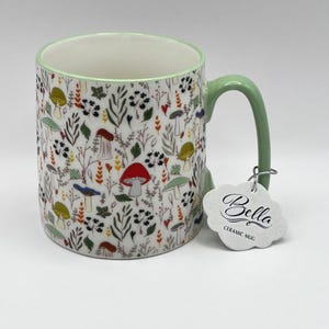 Mushroom Coffee Mug: Bella Ceramic Tea Cup with Green Trim image 10