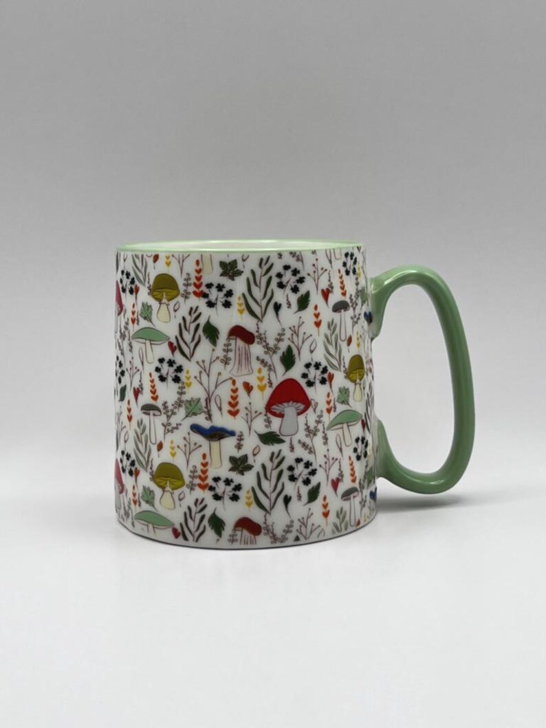 Mushroom Coffee Mug: Bella Ceramic Tea Cup with Green Trim image 9