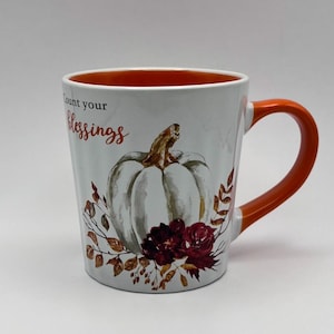 Thanksgiving Pumpkin Coffee Mug, Count your Blessings, Fall Foliage