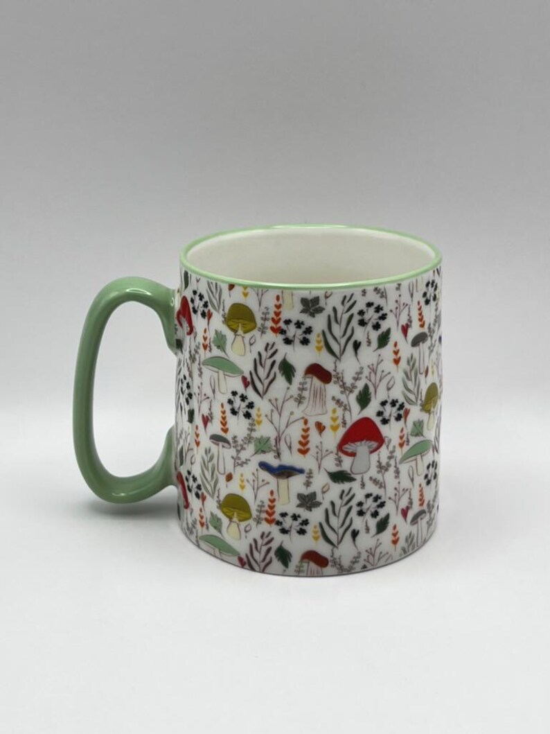 Mushroom Coffee Mug: Bella Ceramic Tea Cup with Green Trim image 5