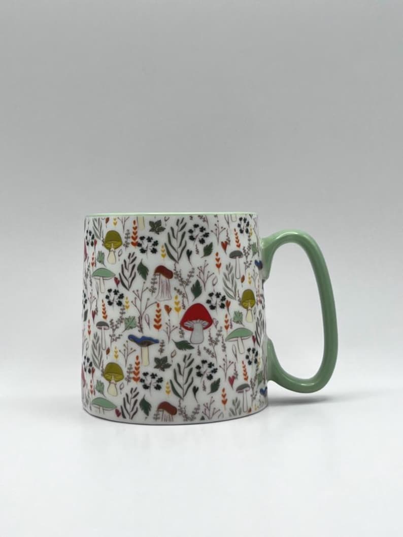 Mushroom Coffee Mug: Bella Ceramic Tea Cup with Green Trim image 6