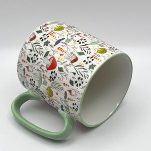 Mushroom Coffee Mug: Bella Ceramic Tea Cup with Green Trim image 2
