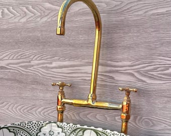 Hand Hammered Brass Faucet Traditional Craftsmanship Swan Neck Design Elegant Handle - Handcrafted Unpainted Brass Wash Basin Faucet