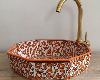 Ceramic sink For bathroom is handcrafted from Moroccan pottery with colorful artisanal accessories and is 100% guaranteed Equipement Pottery