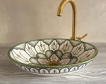 Ceramic sink For bathroom is handcrafted from Moroccan pottery with colorful artisanal accessories and is 100% guaranteed.