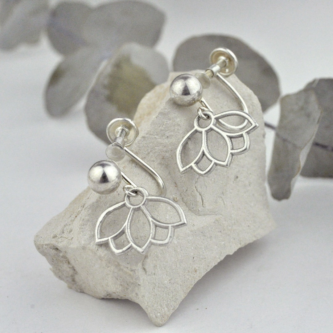 Sterling Silver Screw on Earring Lotus Charm - Etsy