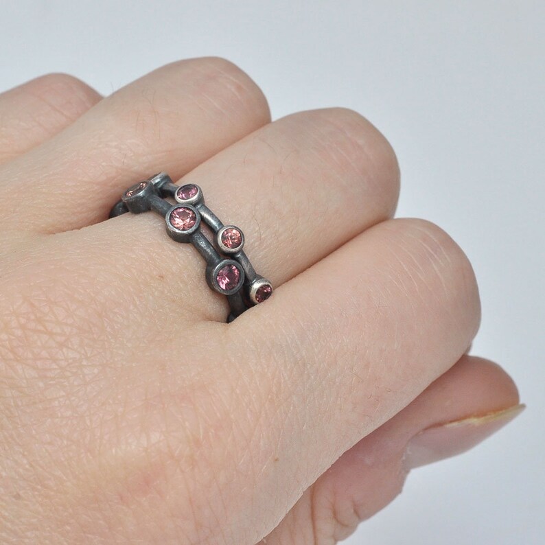 Eternity band Orange sapphire oxidised sterling silver Anniversary ring.