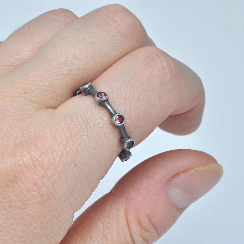 Eternity band Orange sapphire oxidised sterling silver Anniversary ring.