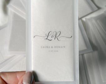 Personalized Wedding Handkerchief Tears of Joy, Paper Tissue Sleeve Label, Wedding Guest Favor, Chic Secular Ceremony Decoration