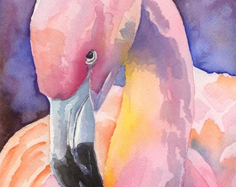 Flamingo Art Print of Original Watercolor Painting 8x10