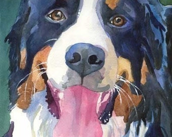 Bernese Mountain Dog Art Print of Original Watercolor Painting 8x10