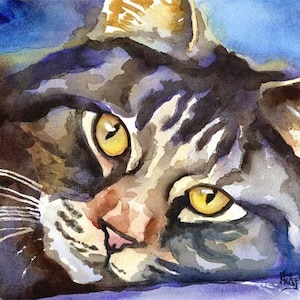 Norwegian Forest Cat Art Print of Original Watercolor Painting 8x10 image 1