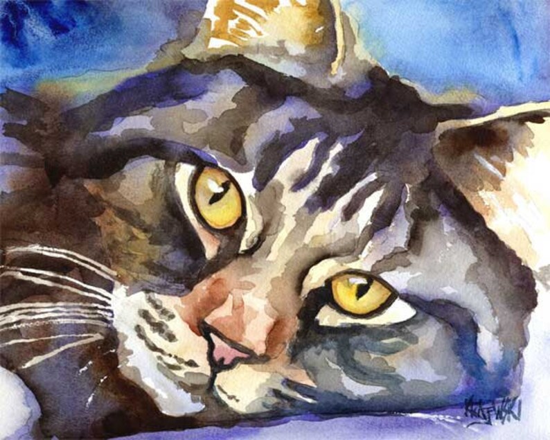 Norwegian Forest Cat Art Print of Original Watercolor Painting 8x10 image 1