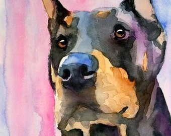 Doberman Pinscher Art Print of Original Watercolor Painting - 8x10