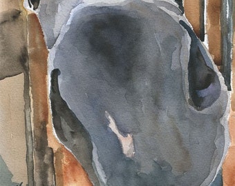 Gray Horse Art Print of Original Watercolor Painting 8x10