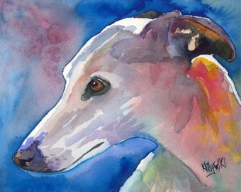 Whippet Dog Art Print of Original Watercolor Painting 8x10