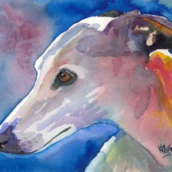 Whippet Dog Art Print of Original Watercolor Painting 8x10