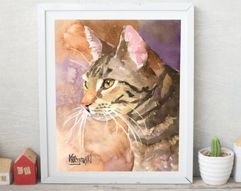 Tabby Cat Art Print of Original Watercolor Painting - 8x10