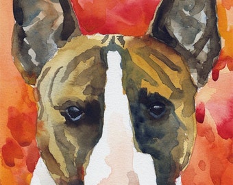 Bull Terrier Art Print of Original Watercolor Painting 11x14" Dog Art