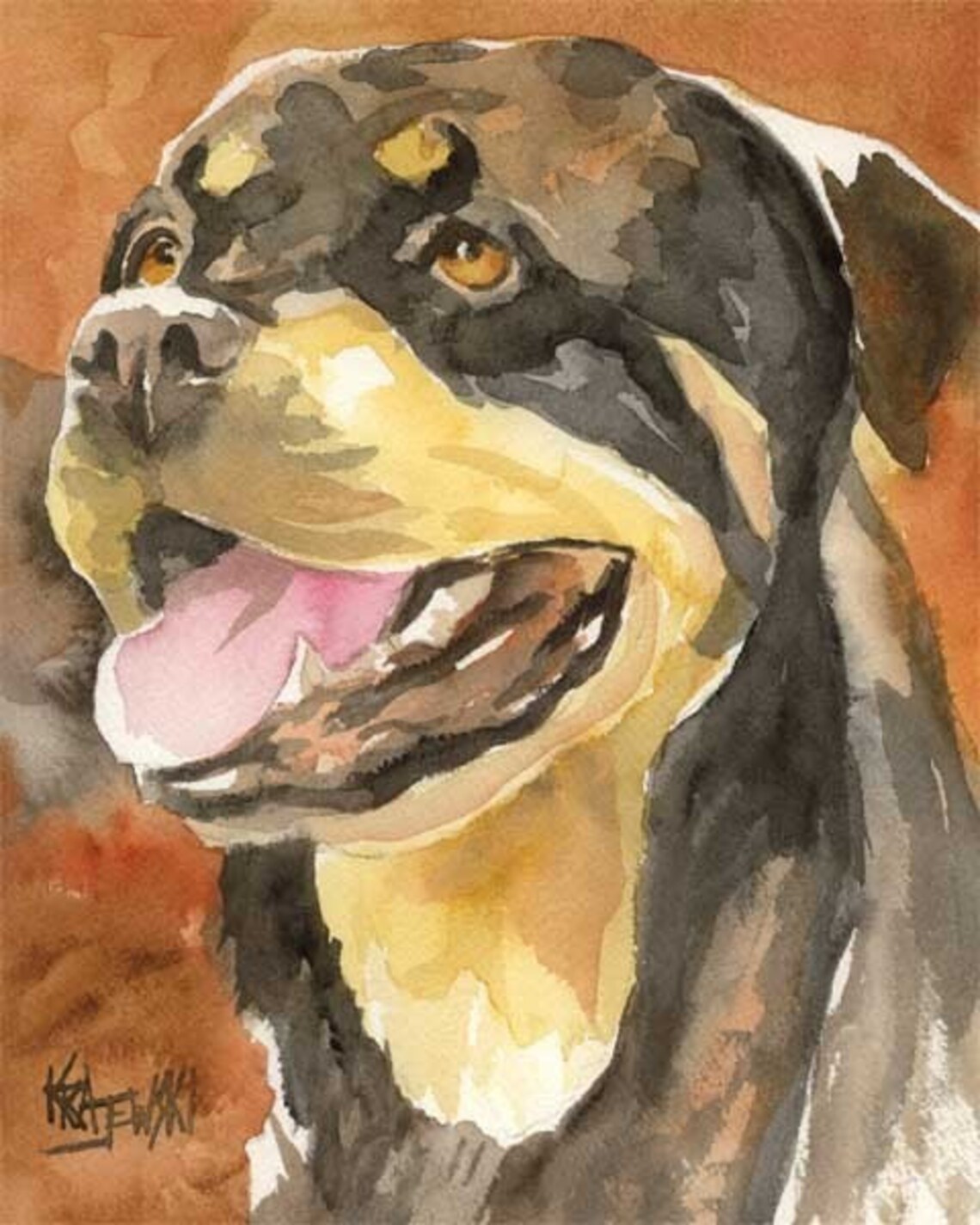 Rottweiler Art Print of Original Watercolor Painting 11x14 Etsy Canada