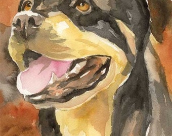 Rottweiler Art Print of Original Watercolor Painting - 11x14 Dog Art