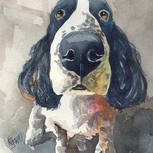 English Springer Spaniel Dog Art Print of Original Watercolor Painting 11x14 image 1