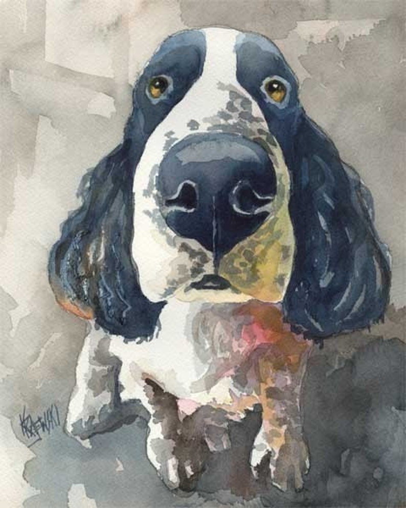 English Springer Spaniel Dog Art Print of Original Watercolor image 1