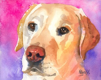 Yellow Lab Lover, Labrador Retriever Art Print of Watercolor Painting, Yellow Lab Gifts, Portrait, Picture, Drawing, Illustration, 8x10