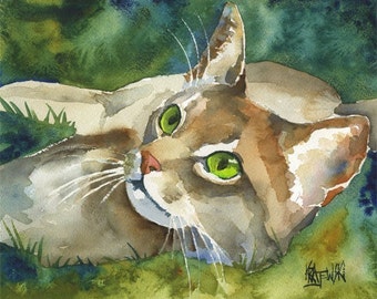 Abyssinian Cat Art Print of Original Watercolor Painting - 8x10