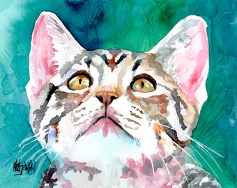 Kitten Painting, Tabby Kitten Art Print of Original Watercolor Painting, Picture, Poster, Tabby Kitten Painting, Tabby Kitten Portrait, 8x10