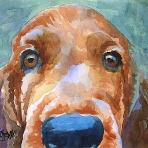 Irish Setter Dog Art Print of Original Watercolor Painting 11x14 image 1