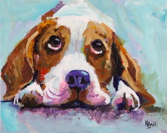 Beagle Puppy Art Print of Original Acrylic Painting, Beagle Puppy Portrait, Picture, Decor, 8x10