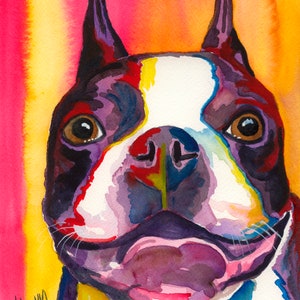 Boston Terrier Mom Gift, Art Print of Watercolor Painting, Print on Cotton Paper, Wall Art, Boston Terrier Poster, Portrait, 11x14 image 2