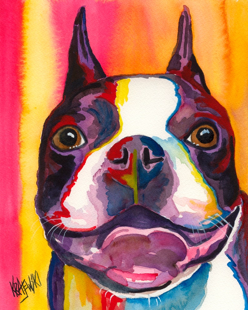 Boston Terrier Mom Gift, Art Print of Watercolor Painting, Print on Cotton Paper, Wall Art, Boston Terrier Poster, Portrait, 11x14 image 2