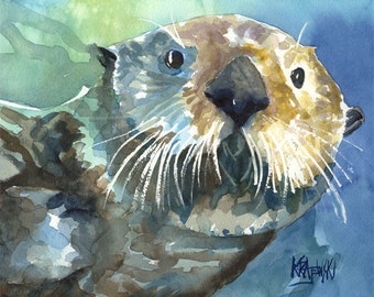 Sea Otter Art Print of Original Watercolor Painting - 11x14