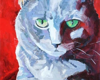 Russian Blue Cat Art Print of Original Acrylic Painting 11x14