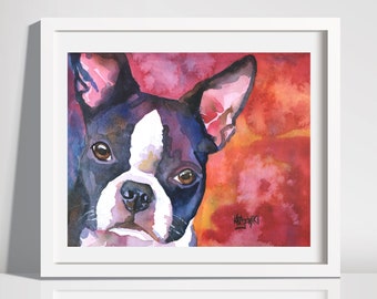 Boston Terrier Lover, Art Print of Watercolor Painting, Boston Terrier Mom Gifts, Wall Art, Dog Art, Portrait, Picture, Drawing, 8x10